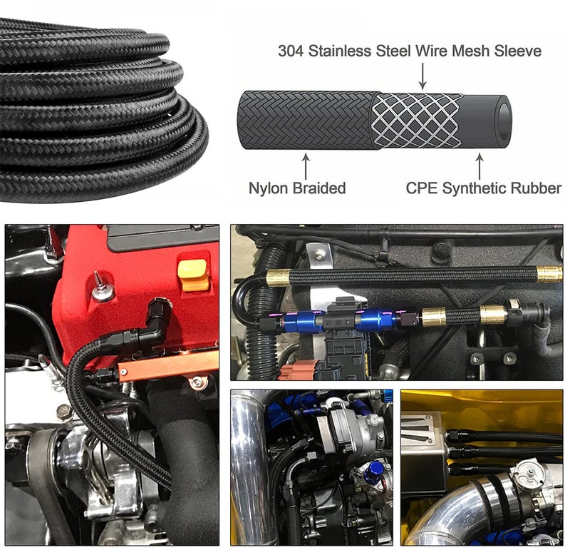 CHOWTY 6AN 20Feet Stainless Steel Nylon Braided Fuel Line Hose Oil Gas Hose Oil Line Hose Black - Image 4